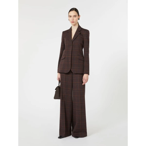 Max Mara Emiro Wide Glen Plaid Jersey Trousers in Brown Bordeaux | Wide leg pants | Luxury Shoes 