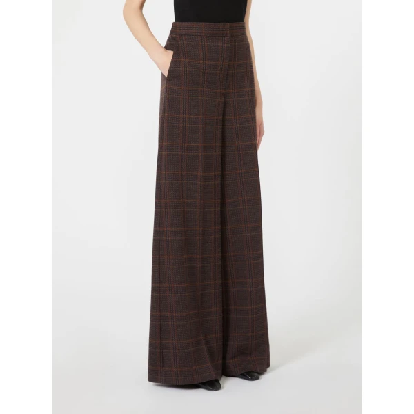 Max Mara Emiro Wide Glen Plaid Jersey Trousers in Brown Bordeaux | Wide leg pants | Luxury Shoes 