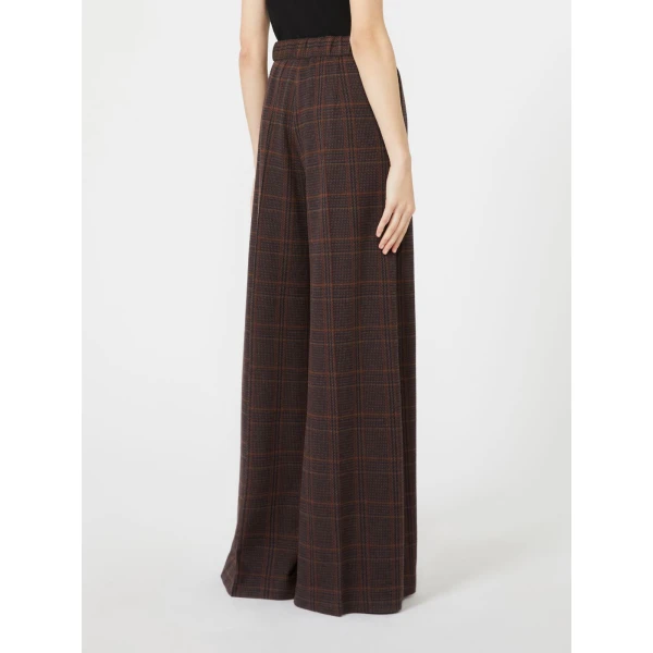Max Mara Emiro Wide Glen Plaid Jersey Trousers in Brown Bordeaux | Wide leg pants | Luxury Shoes 