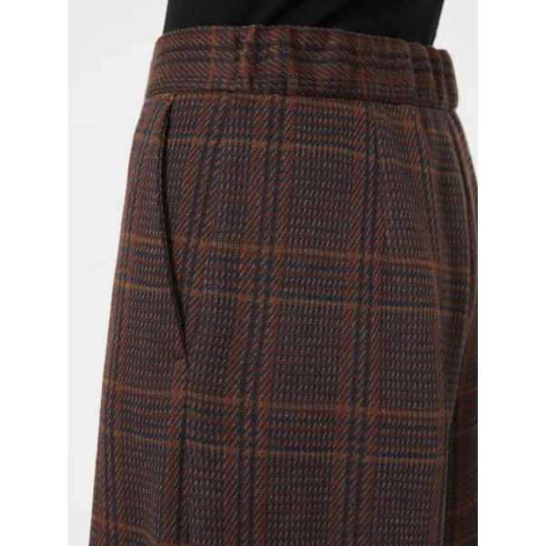 Max Mara Emiro Wide Glen Plaid Jersey Trousers in Brown Bordeaux | Wide leg pants | Luxury Shoes 