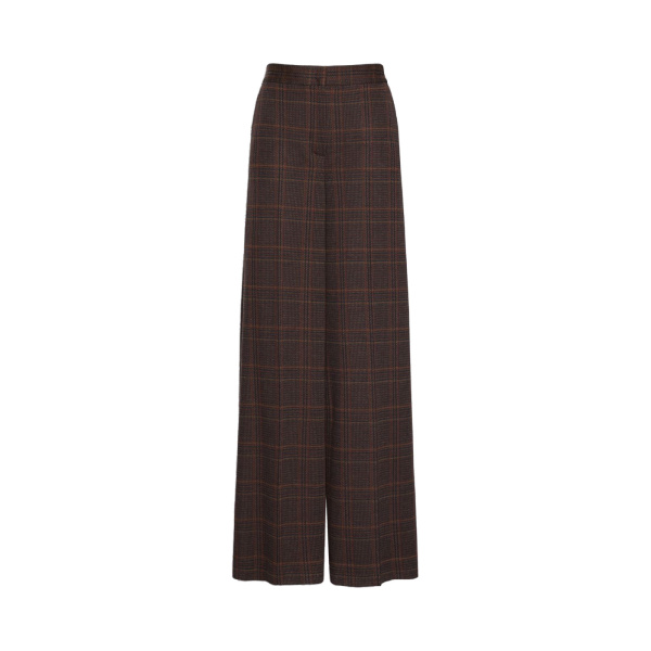 Max Mara Emiro Wide Glen Plaid Jersey Trousers in Brown Bordeaux | Wide leg pants | Luxury Shoes 