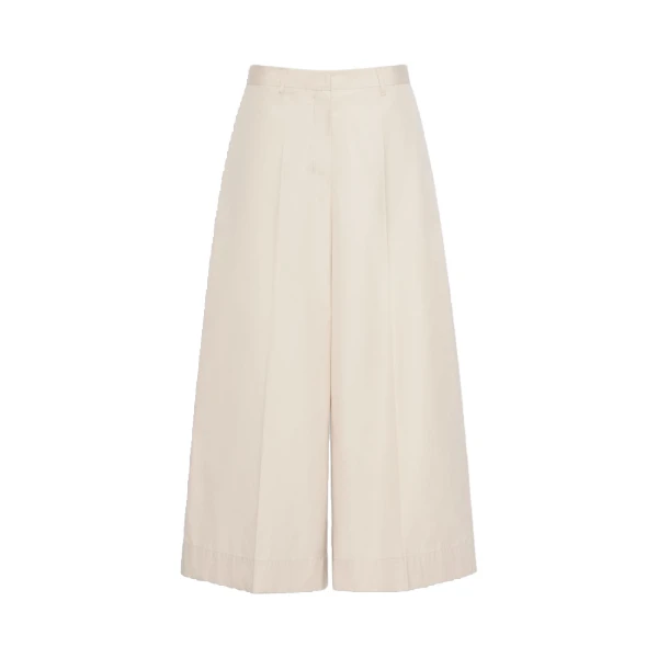 Epoca Cotton Poplin Wide-Leg Trousers in Beige