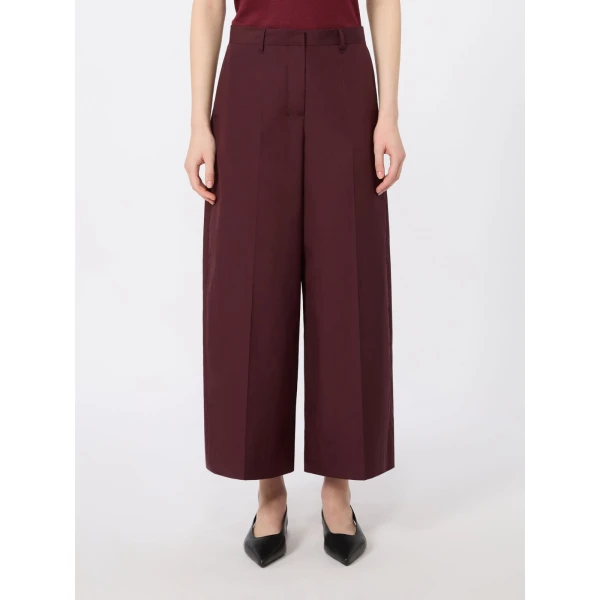 Max Mara Epoca Cotton Poplin Wide-Leg Trousers in Dark Red | Wide leg pants | Luxury Shoes 