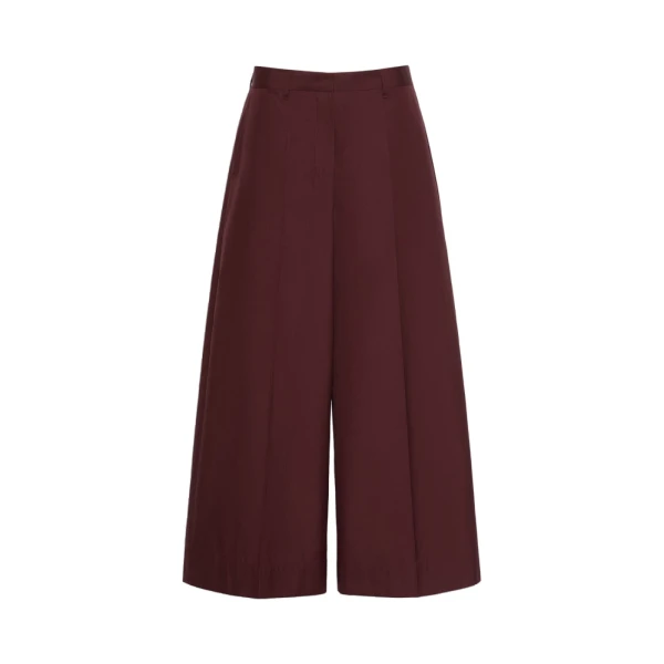 Epoca Cotton Poplin Wide-Leg Trousers in Dark Red