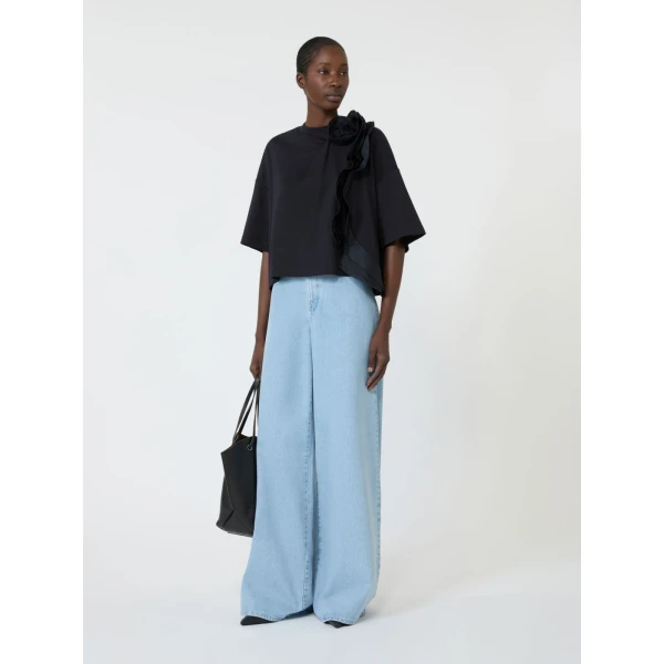 Max Mara Era Frilly Jersey T-Shirt in Ultramarine | T-shirts | Luxury Shoes 