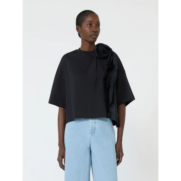 Max Mara Era Frilly Jersey T-Shirt in Ultramarine | T-shirts | Luxury Shoes 