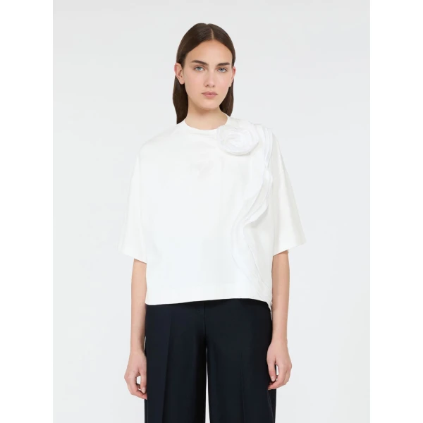 Max Mara Era Frilly Jersey T-Shirt in White | T-shirts | Luxury Shoes 