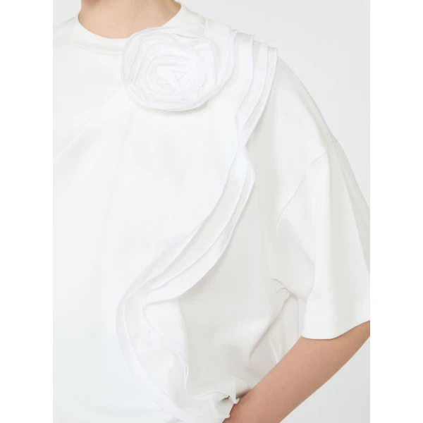 Max Mara Era Frilly Jersey T-Shirt in White | T-shirts | Luxury Shoes 