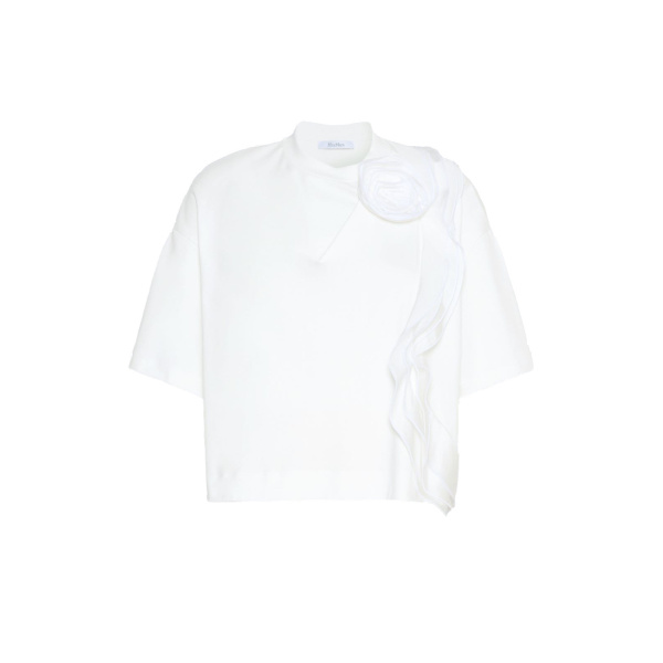 Max Mara Era Frilly Jersey T-Shirt in White | T-shirts | Luxury Shoes 