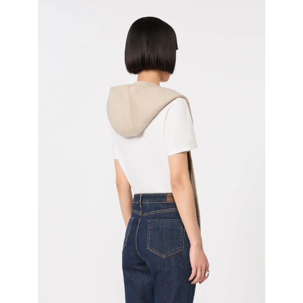 Max Mara Erba Hooded Cashmere Scarf in Sand | Scarves | Luxury Shoes 