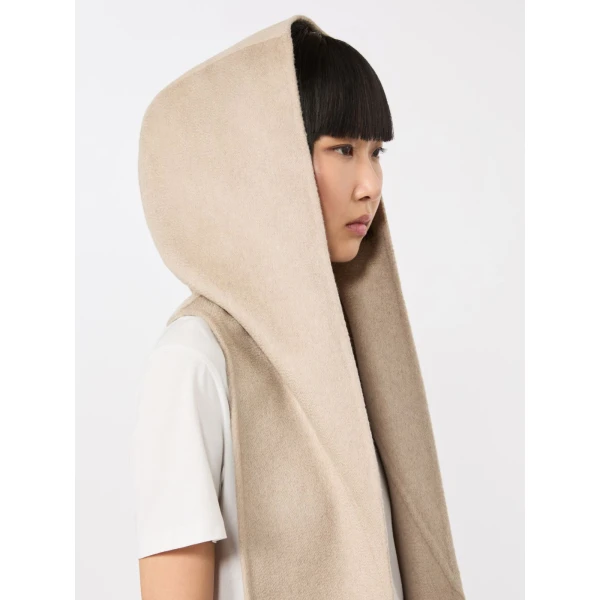 Max Mara Erba Hooded Cashmere Scarf in Sand | Scarves | Luxury Shoes 