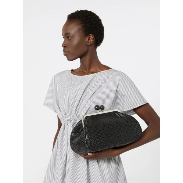 Max Mara Ere Medium Woven Leather Pasticcino Bag in Black | Clutch Bags | Luxury Shoes 