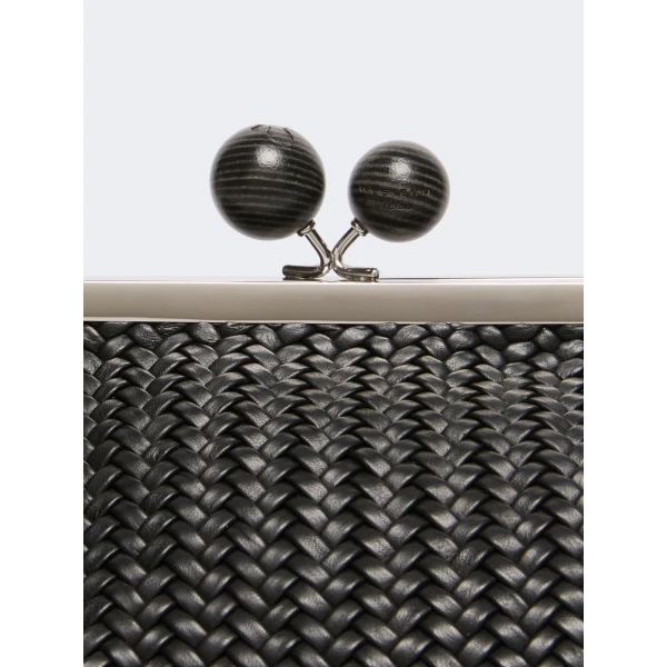Max Mara Ere Medium Woven Leather Pasticcino Bag in Black | Clutch Bags | Luxury Shoes 