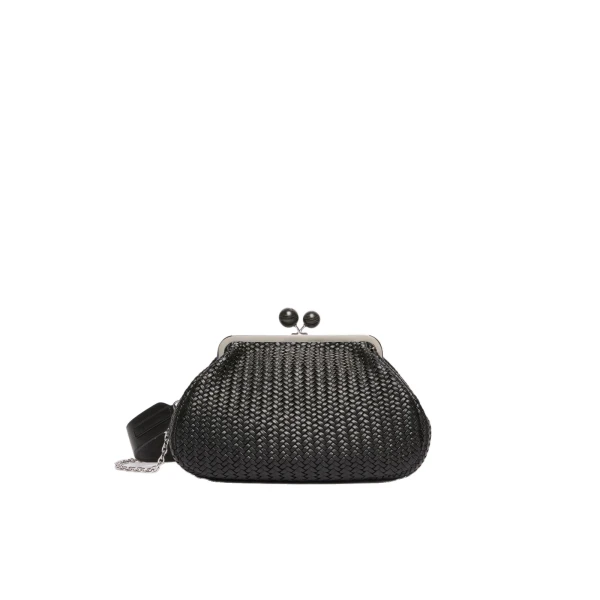 Max Mara Ere Medium Woven Leather Pasticcino Bag in Black | Clutch Bags | Luxury Shoes 