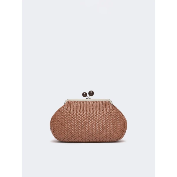 Max Mara Ere Medium Woven Leather Pasticcino Bag in Tobacco | Clutch Bags | Luxury Shoes 