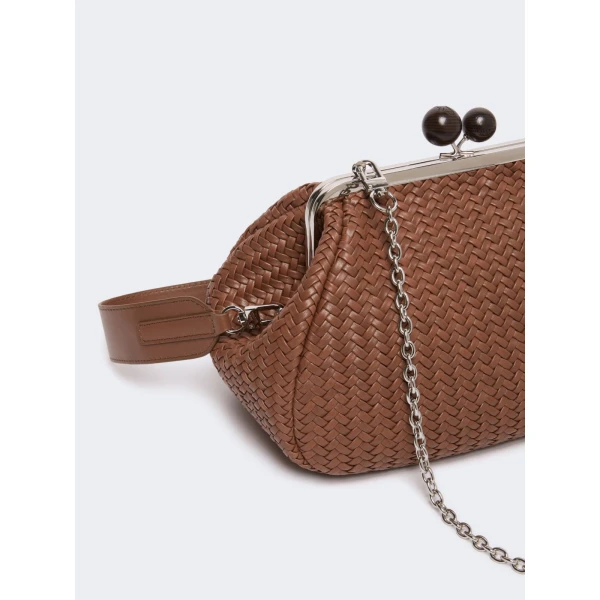 Max Mara Ere Medium Woven Leather Pasticcino Bag in Tobacco | Clutch Bags | Luxury Shoes 