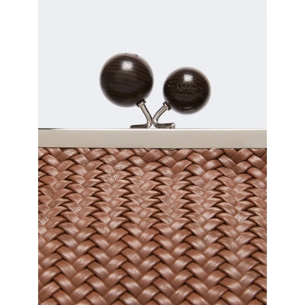 Max Mara Ere Medium Woven Leather Pasticcino Bag in Tobacco | Clutch Bags | Luxury Shoes 