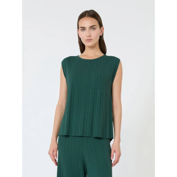 Max Mara Ere Plisse Viscose Sleeveless Jumper in Green | Sweaters | Luxury Shoes 