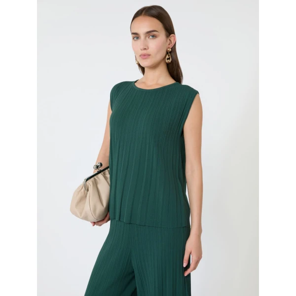 Max Mara Ere Plisse Viscose Sleeveless Jumper in Green | Sweaters | Luxury Shoes 
