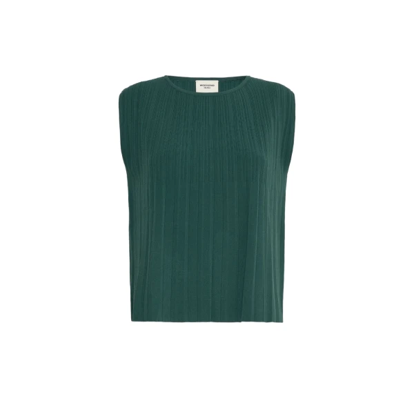 Max Mara Ere Plisse Viscose Sleeveless Jumper in Green | Sweaters | Luxury Shoes 