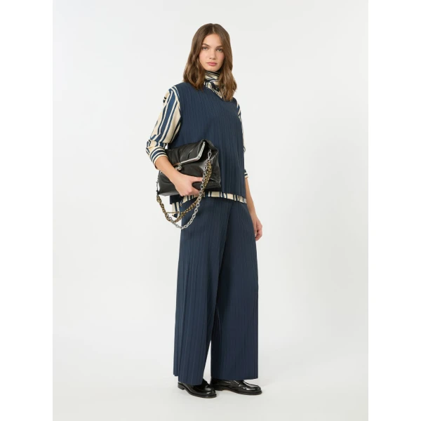 Max Mara Ere Plisse Viscose Sleeveless Jumper in Navy | Sweaters | Luxury Shoes 