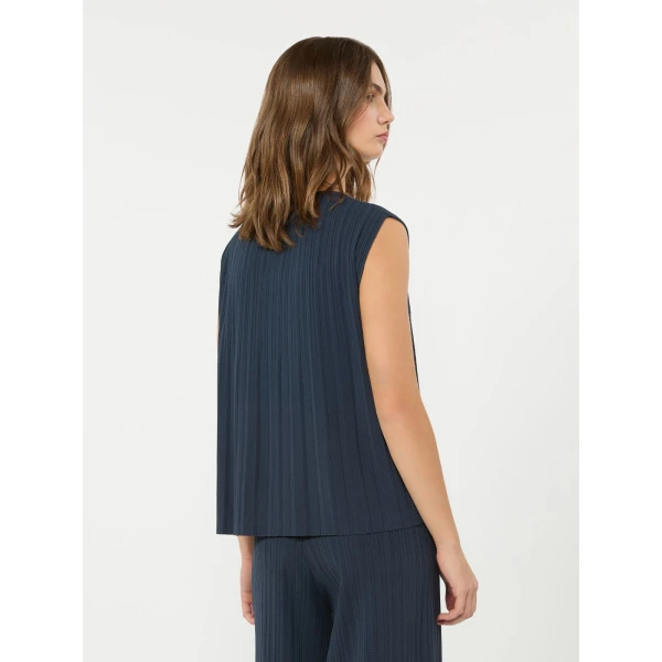 Max Mara Ere Plisse Viscose Sleeveless Jumper in Navy | Sweaters | Luxury Shoes 