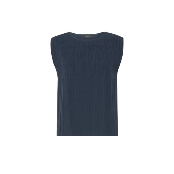 Max Mara Ere Plisse Viscose Sleeveless Jumper in Navy | Sweaters | Luxury Shoes 