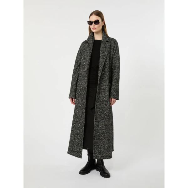 Max Mara Eroso Wool Tweed Robe Coat in White Black | Wool Coat | Luxury Shoes 