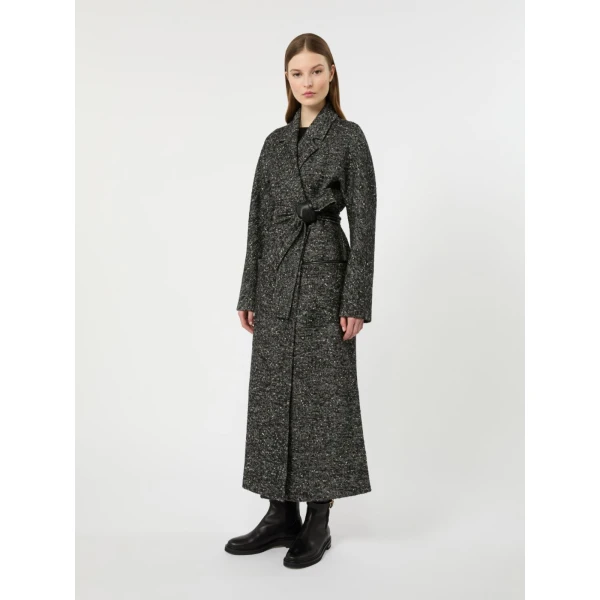 Max Mara Eroso Wool Tweed Robe Coat in White Black | Wool Coat | Luxury Shoes 