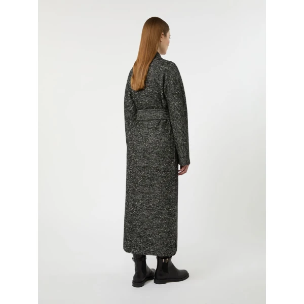 Max Mara Eroso Wool Tweed Robe Coat in White Black | Wool Coat | Luxury Shoes 