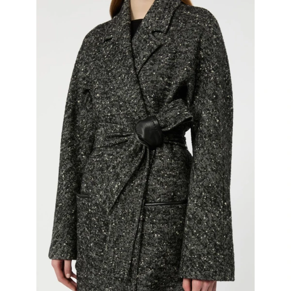 Max Mara Eroso Wool Tweed Robe Coat in White Black | Wool Coat | Luxury Shoes 