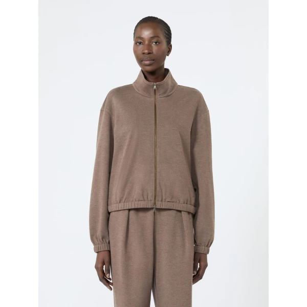 Max Mara Esploso Silk-Blend Jersey Sweatshirt in Mud | Sweaters | Luxury Shoes 