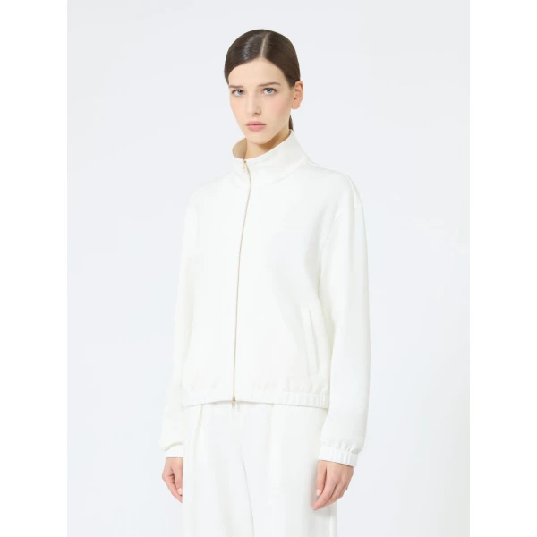 Max Mara Esploso Silk-Blend Jersey Sweatshirt in White | Sweaters | Luxury Shoes 