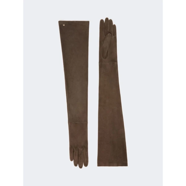 Max Mara Estremo Long Suede Gloves in Dark Brown | Gloves | Luxury Shoes 