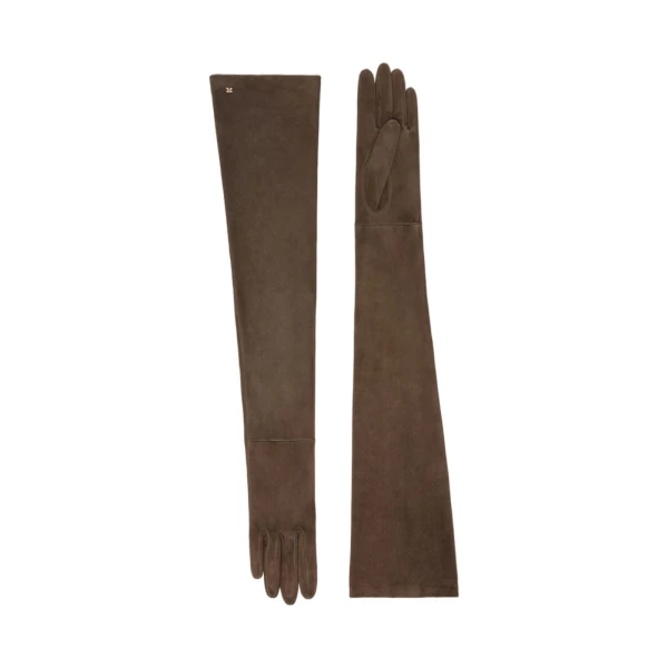 Estremo Long Suede Gloves in Dark Brown