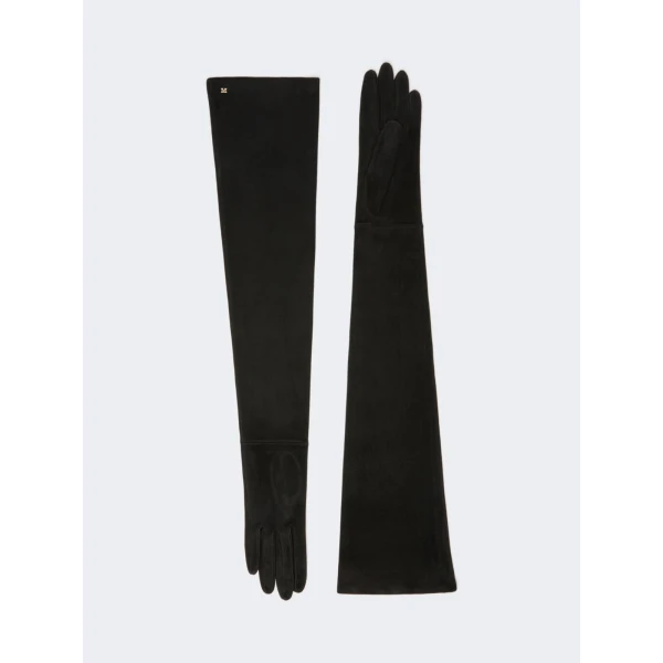Max Mara Estremo Long Suede Gloves in Medium Grey | Gloves | Luxury Shoes 