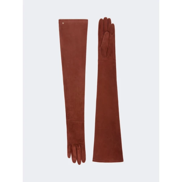 Max Mara Estremo Long Suede Gloves in Terra Cotta | Gloves | Luxury Shoes 