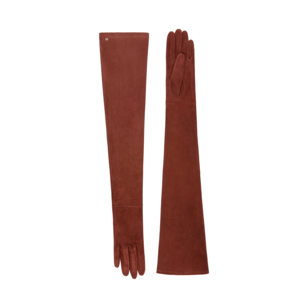 Max Mara Estremo Long Suede Gloves in Terra Cotta | Women | Luxury Shoes 