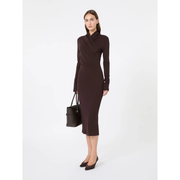 Max Mara Estremo Slim Fluid Jersey Dress in Dark Brown | Maxi Dresses | Luxury Shoes 