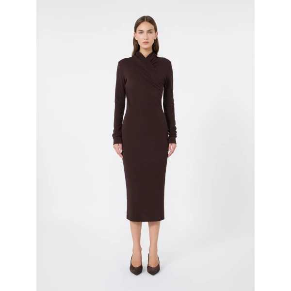 Max Mara Estremo Slim Fluid Jersey Dress in Dark Brown | Maxi Dresses | Luxury Shoes 