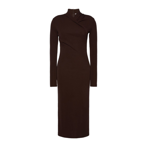 Max Mara Estremo Slim Fluid Jersey Dress in Dark Brown | Maxi Dresses | Luxury Shoes 
