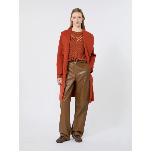 Max Mara Estremo Wool, Cashmere and Silk Robe Coat in Terra Cotta | Wool Coat | Luxury Shoes 