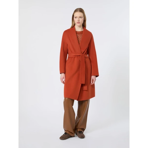 Max Mara Estremo Wool, Cashmere and Silk Robe Coat in Terra Cotta | Wool Coat | Luxury Shoes 