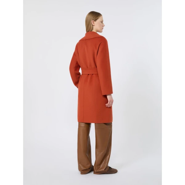 Max Mara Estremo Wool, Cashmere and Silk Robe Coat in Terra Cotta | Wool Coat | Luxury Shoes 