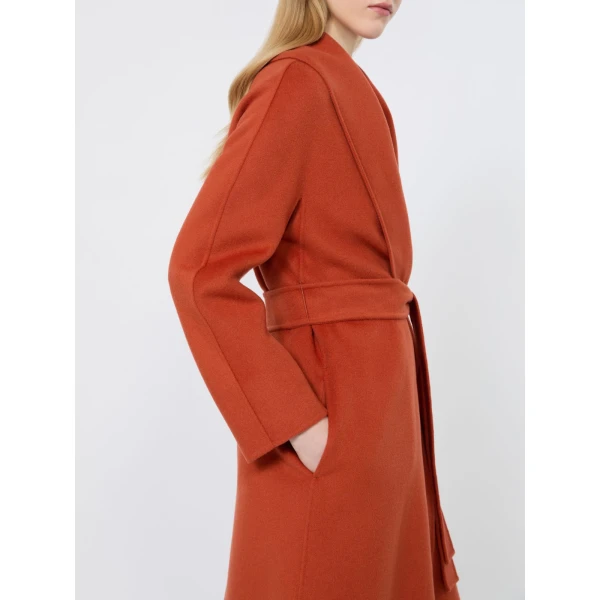 Max Mara Estremo Wool, Cashmere and Silk Robe Coat in Terra Cotta | Wool Coat | Luxury Shoes 