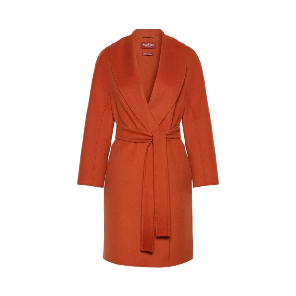 Max Mara Estremo Wool, Cashmere and Silk Robe Coat in Terra Cotta | Wool Coat | Luxury Shoes 