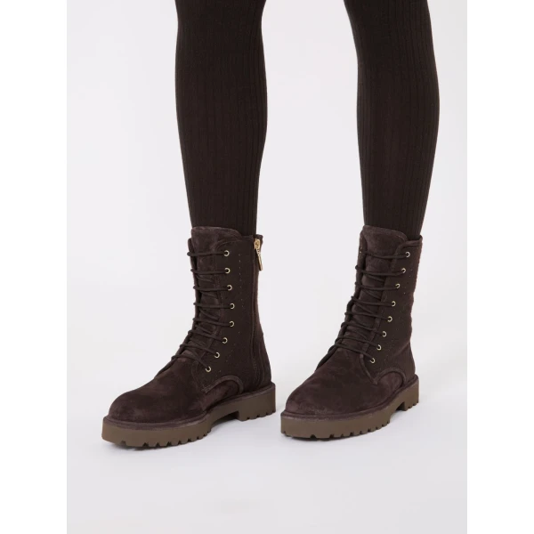 Max Mara Estri Cashmere and Suede Combat Boots in Dark Brown | Boots | Luxury Shoes 