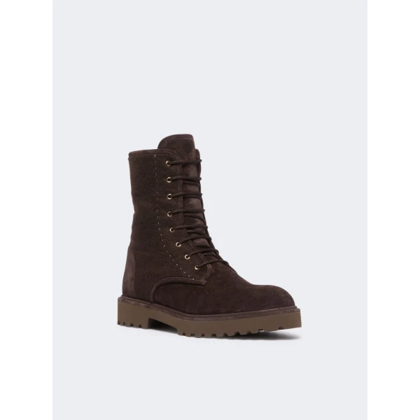 Max Mara Estri Cashmere and Suede Combat Boots in Dark Brown | Boots | Luxury Shoes 