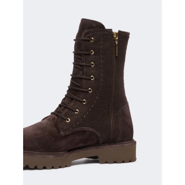 Max Mara Estri Cashmere and Suede Combat Boots in Dark Brown | Boots | Luxury Shoes 