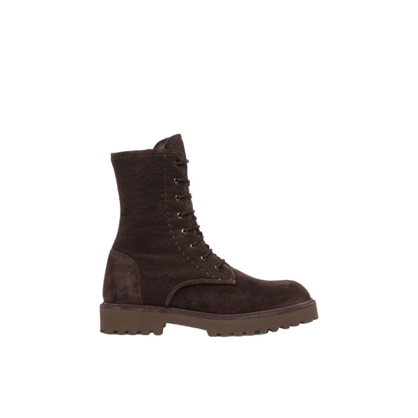 Max Mara Estri Cashmere and Suede Combat Boots in Dark Brown | Boots | Luxury Shoes 